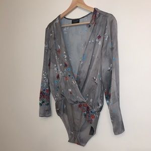 ZARA floral bodysuit olive green